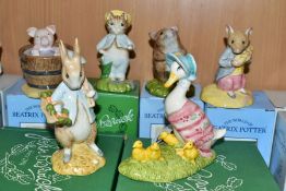 SIX BOXED BESWICK BEATRIX POTTER FIGURES, BP10a, comprising Jemima and her Ducklings, Johnny Town-