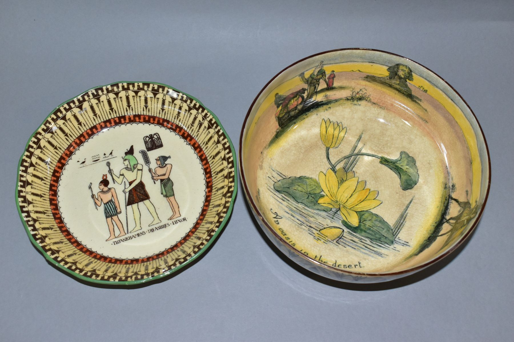 TWO ROYAL DOULTON SERIES WARE ITEMS, comprising Egyptian B bowl D3419 with Papyrus reeds as border