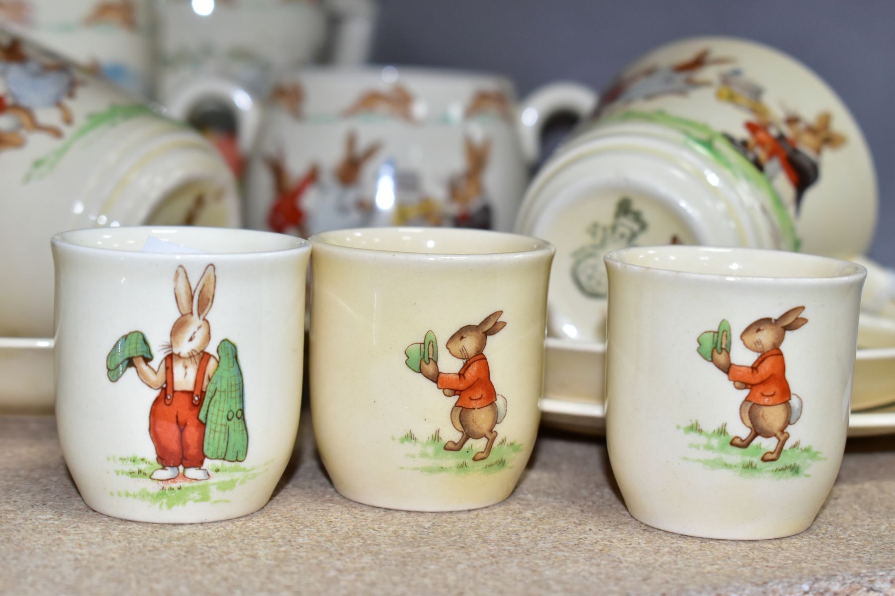 TWELVE PIECES OF ROYAL DOULTON BUNNYKINS EARTHENWARE TABLEWARES OF SCENES BY BARBARA VERNON, - Image 3 of 14