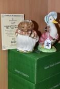 A BOXED PAIR OF BESWICK WARE LIMITED EDITION BEATRIX POTTER FIGURES, Jemima Puddle-duck and Mrs