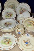 TEN PIECES OF ROYAL DOULTON BUNNYKINS EARTHENWARE TABLEWARE WITH DESIGNS BY BARBARA VERNON AND