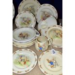 TEN PIECES OF ROYAL DOULTON BUNNYKINS EARTHENWARE TABLEWARE WITH DESIGNS BY BARBARA VERNON AND