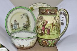 FOUR ROYAL DOULTON SERIES WARE ITEMS, Pastimes scenes, comprising large jug, D2125, height 20cm (