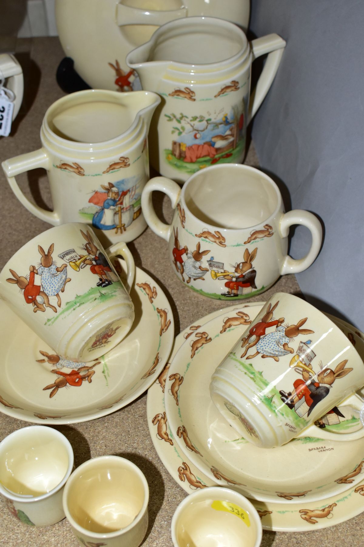 TWELVE PIECES OF ROYAL DOULTON BUNNYKINS EARTHENWARE TABLEWARES OF SCENES BY BARBARA VERNON, - Image 5 of 14