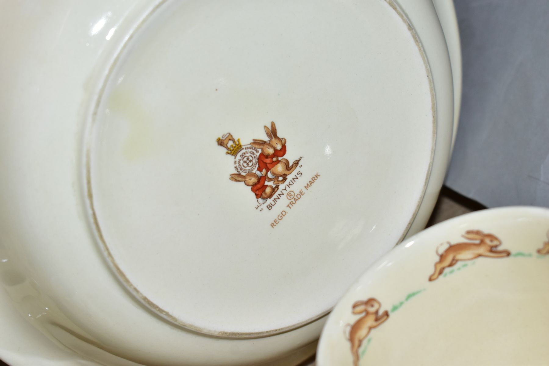 SIX PIECES OF ROYAL DOULTON BUNNYKINS EARTHENWARE TABLEWARES OF SCENES BY WALTER HAYWARD AFTER - Image 7 of 10