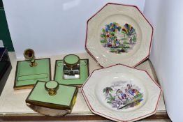 A PAIR OF MID 19TH CENTURY EARTHENWARE OCTAGONAL CHILDRENS PLATES, moulded borders, centres