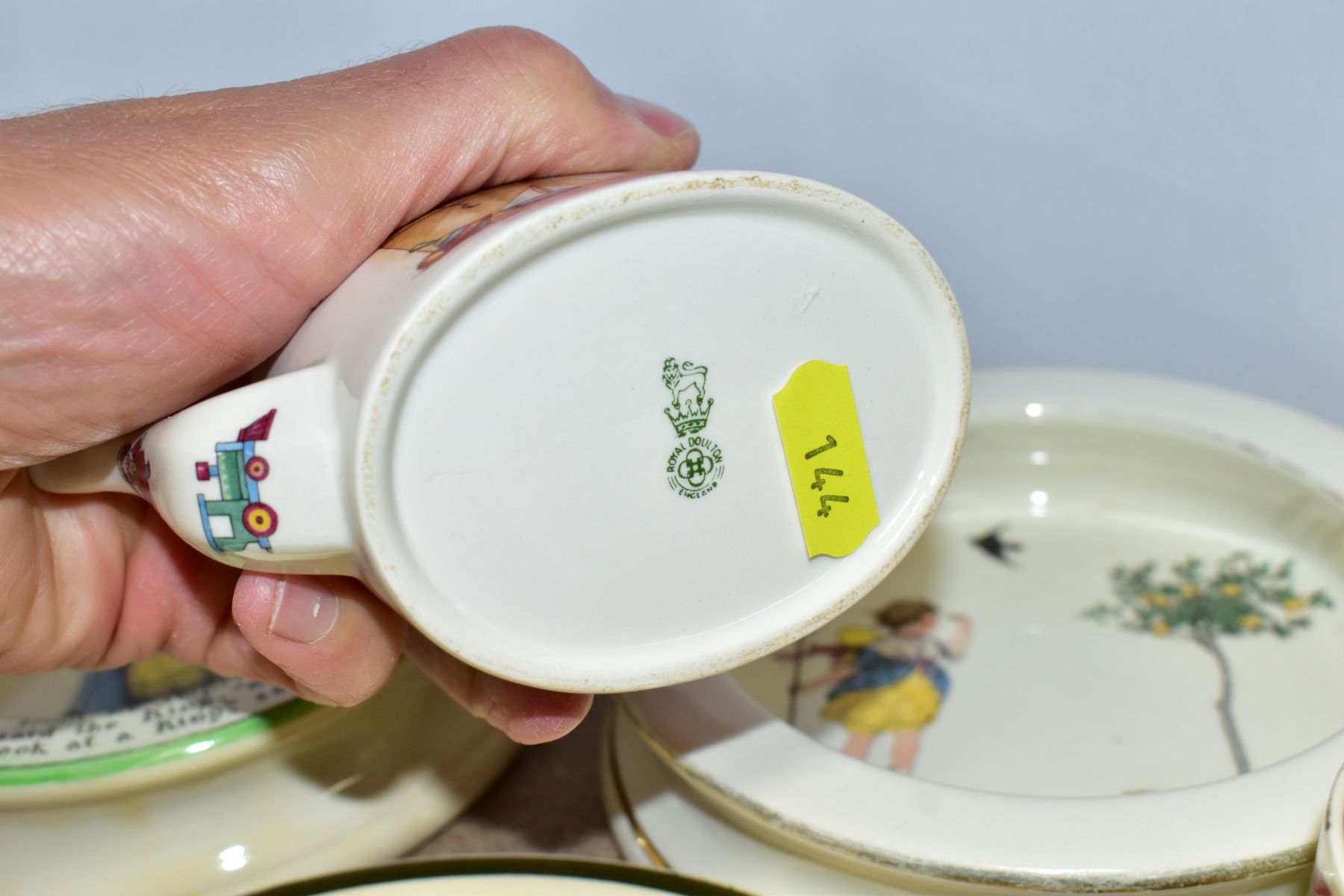 A GROUP OF ROYAL DOULTON NURSERY WARES, comprising three baby plates Nursery Rhyme B 'Little Bo - Image 11 of 11