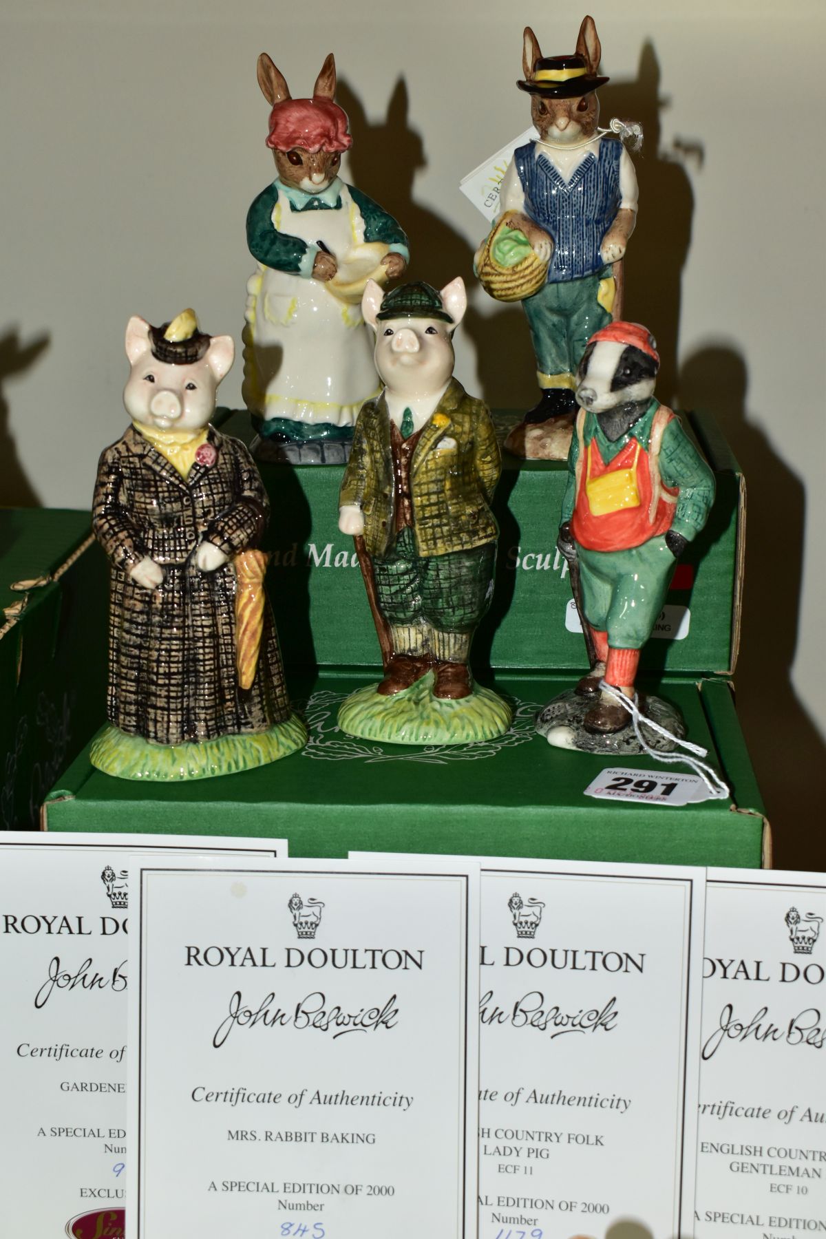 FIVE BOXED LIMITED EDITION BESWICK FOR SINCLAIRS ENGLISH COUNTRY FOLK FIGURES, comprising Hiker