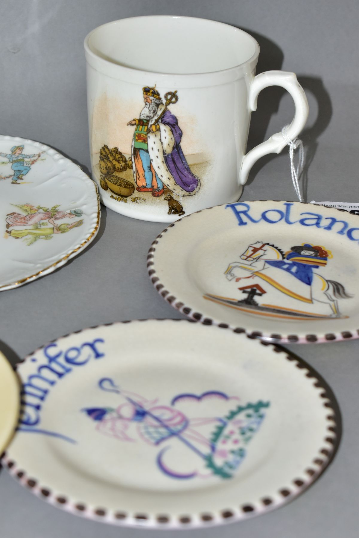 EIGHT PIECES OF ASSORTED VINTAGE NURSERY CERAMICS, comprising three Poole pottery plates painted - Image 2 of 6