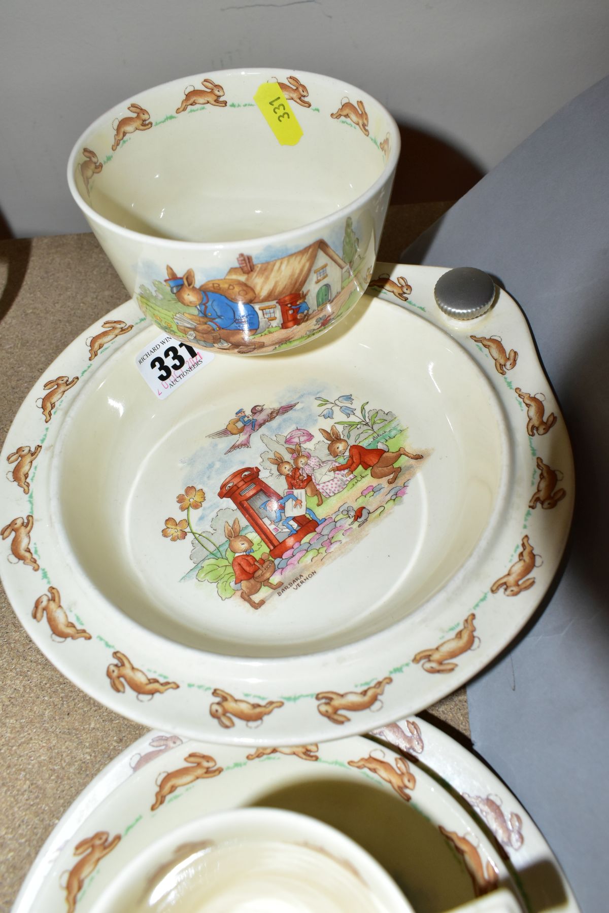 SIX PIECES OF ROYAL DOULTON BUNNYKINS EARTHENWARE TABLEWARES OF SCENES BY WALTER HAYWARD AFTER - Image 4 of 10