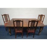 A VICTORIAN MAHOGANY EXTENDING DINING TABLE on turned legs, open length 188cm x closed length