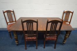 A VICTORIAN MAHOGANY EXTENDING DINING TABLE on turned legs, open length 188cm x closed length