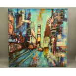 ANNIE BLANCHET ROUZE (FRENCH CONTEMPORARY) 'NEW YORK, TIMES SQUARE', an American cityscape, signed