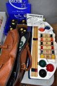 A CASED SPORTCRAFT CROQUET SET, appears complete with all balls, hoops, mallets, stakes and