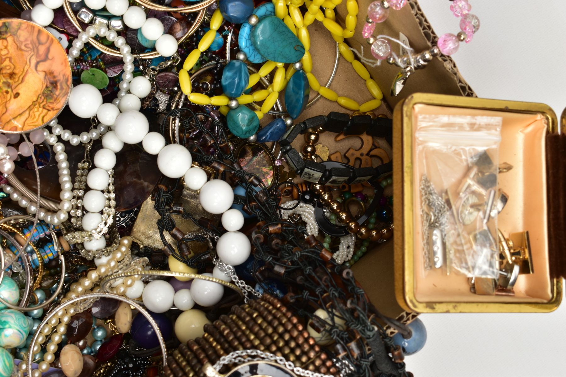 A BOX OF MOSTLY COSTUME JEWELLERY, to include beaded necklaces, bangles, earrings, bracelets, - Image 2 of 3