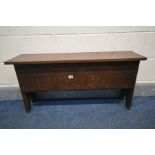 A 20TH CENTURY OAK BOARDED CHEST, width 95cm x depth 25cm x height 48cm