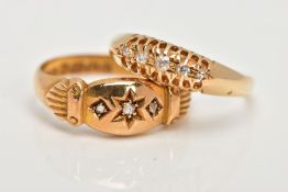 TWO EARLY 20TH CENTURY 18CT GOLD DIAMOND RINGS, the first designed as a central single old cut