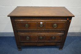 AN OAK CHEST OF TWO LONG DRAWERS, incorporating some timbers of the 18th century, width 107cm x