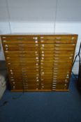 A THIRTY EIGHT DRAWER PLAN CHEST, pine drawers with chrome handles, width 145cm x depth 75cm x