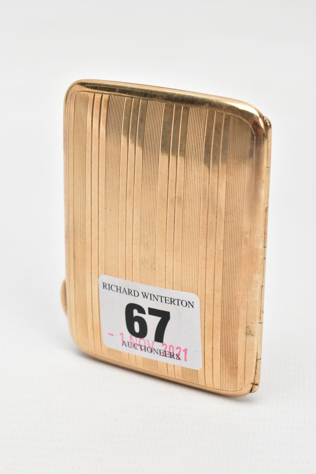 A 9CT GOLD CIGARETTE CASE, of rectangular outline with banded engine turned detail and push clasp, - Image 3 of 3