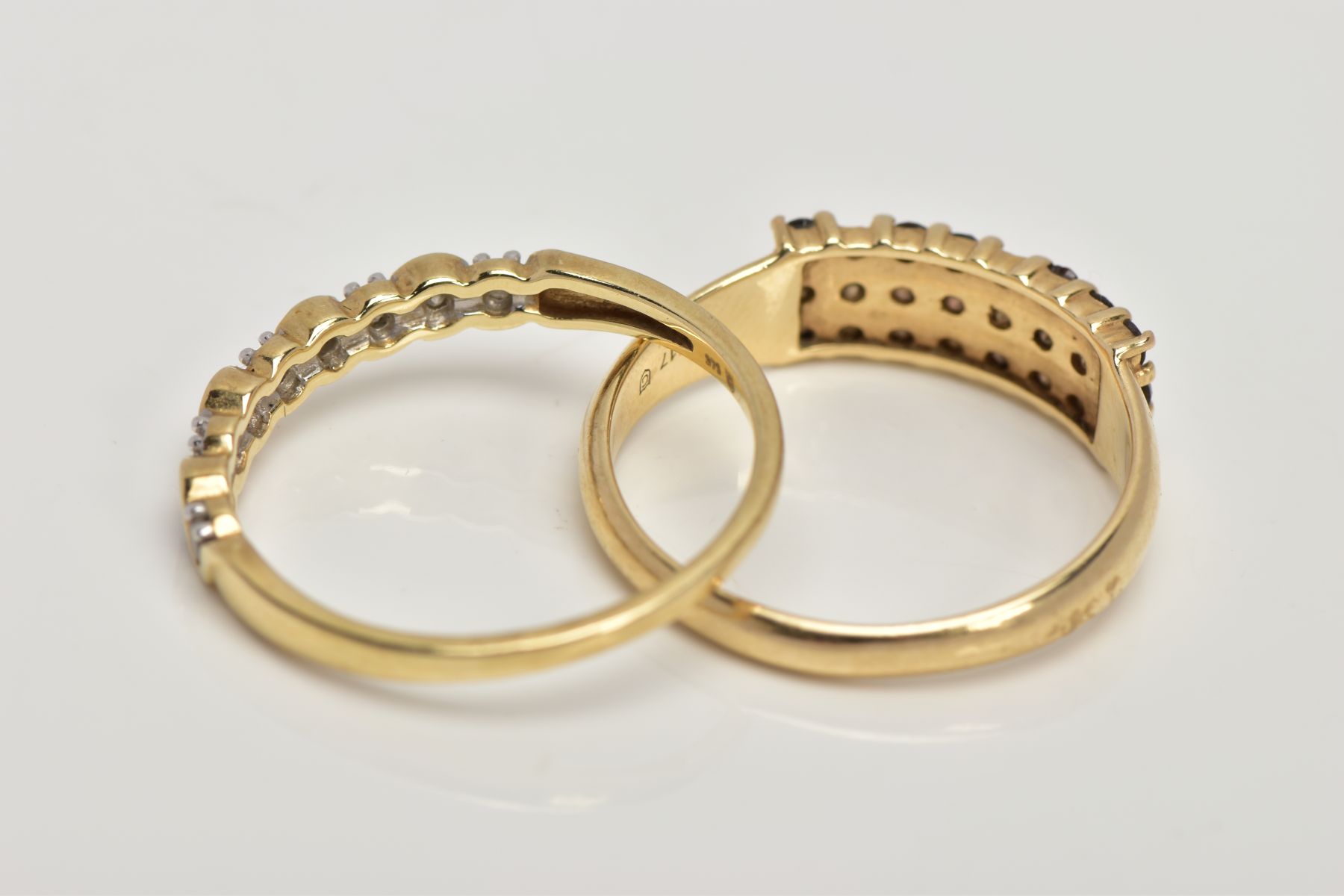 TWO 9CT GOLD DIAMOND SET RINGS, the first a half eternity ring set with a row of single cut - Image 3 of 3