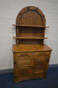 AN OAK DRESSER, with two drawers, width 94cm x depth 43cm x height 180cm x height of base 92cm