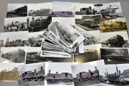 A QUANTITY OF ASSORTED BLACK AND WHITE POSTCARD SIZE PHOTOGRAPHS OF MAINLY L.M.S, L.N.E.R AND