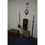 A QUANTITY OF OCCASIONAL FURNITURE, to include an oak wall clock, oak barometer with a mirrored