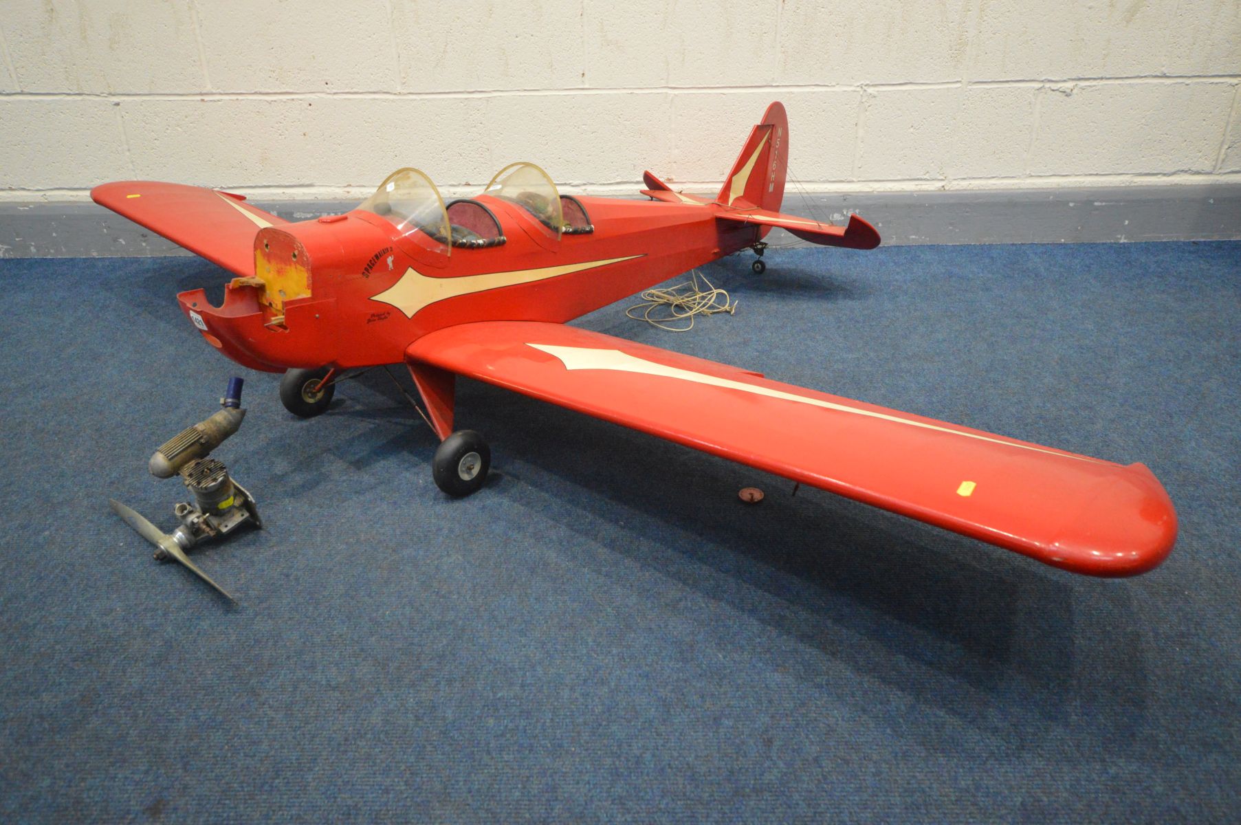 A LARGE SCALE SPACEWALKER II RADIO CONTROL MODEL AIRCRAFT, playworn condition and has been flown for