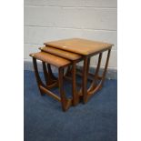 A G PLAN FRESCO TEAK NEST OF THREE TABLES (condition:- fluid stains to each table)