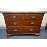 A GEORGIAN MAHOGANY CHEST OF TWO SHORT OVER TWO LONG DRAWERS, brass oval handles and escutcheons,