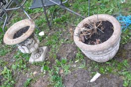 A COMPOSITE GARDEN URN 47cm high and a composite plant pot (2)