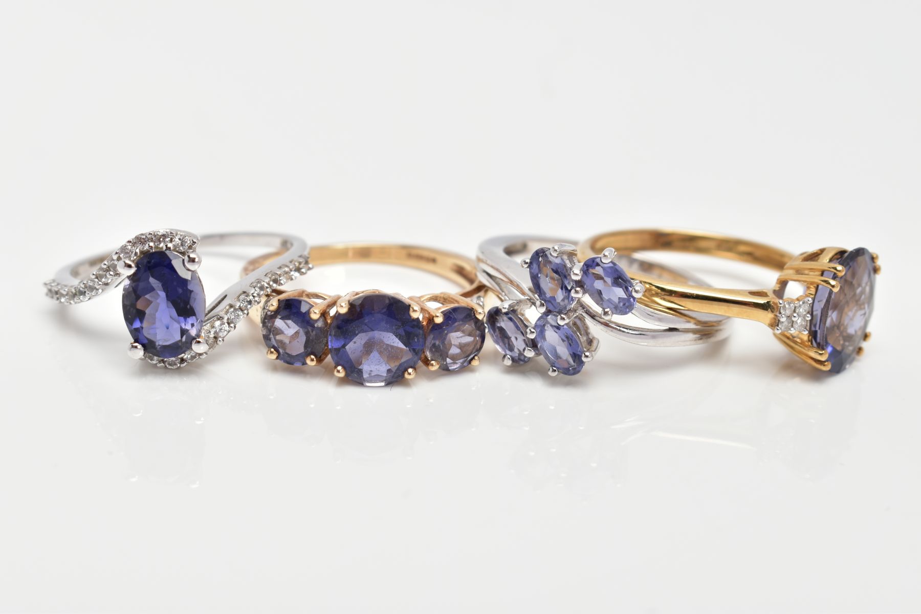 FOUR 9CT GOLD GEM SET DRESS RINGS, to include two white gold rings, set with Tanzanite and - Image 2 of 3