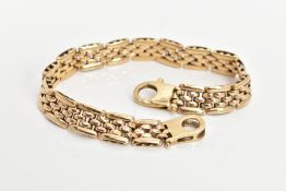 A 9CT GOLD BRACELET, of brick link design with spring release interlocking clasp, 9ct import mark