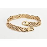 A 9CT GOLD BRACELET, of brick link design with spring release interlocking clasp, 9ct import mark