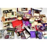 A LARGE BOX OF MOSTLY COSTUME JEWELLERY, to include a large quantity of costume jewellery, such as