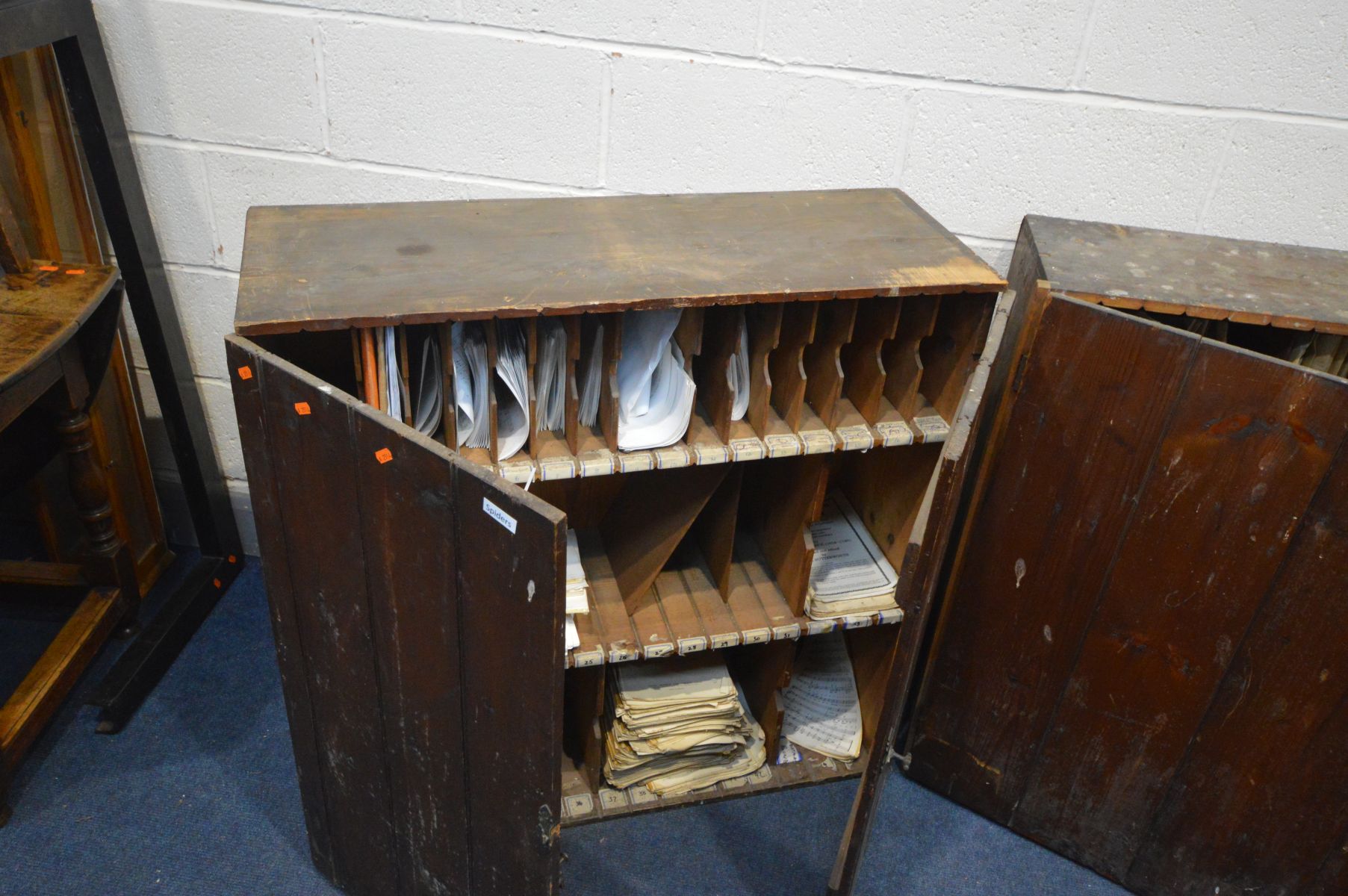 THREE STAINED PINE CABINETS, one with double cupboard doors enclosing three fixed shelves with - Image 2 of 4