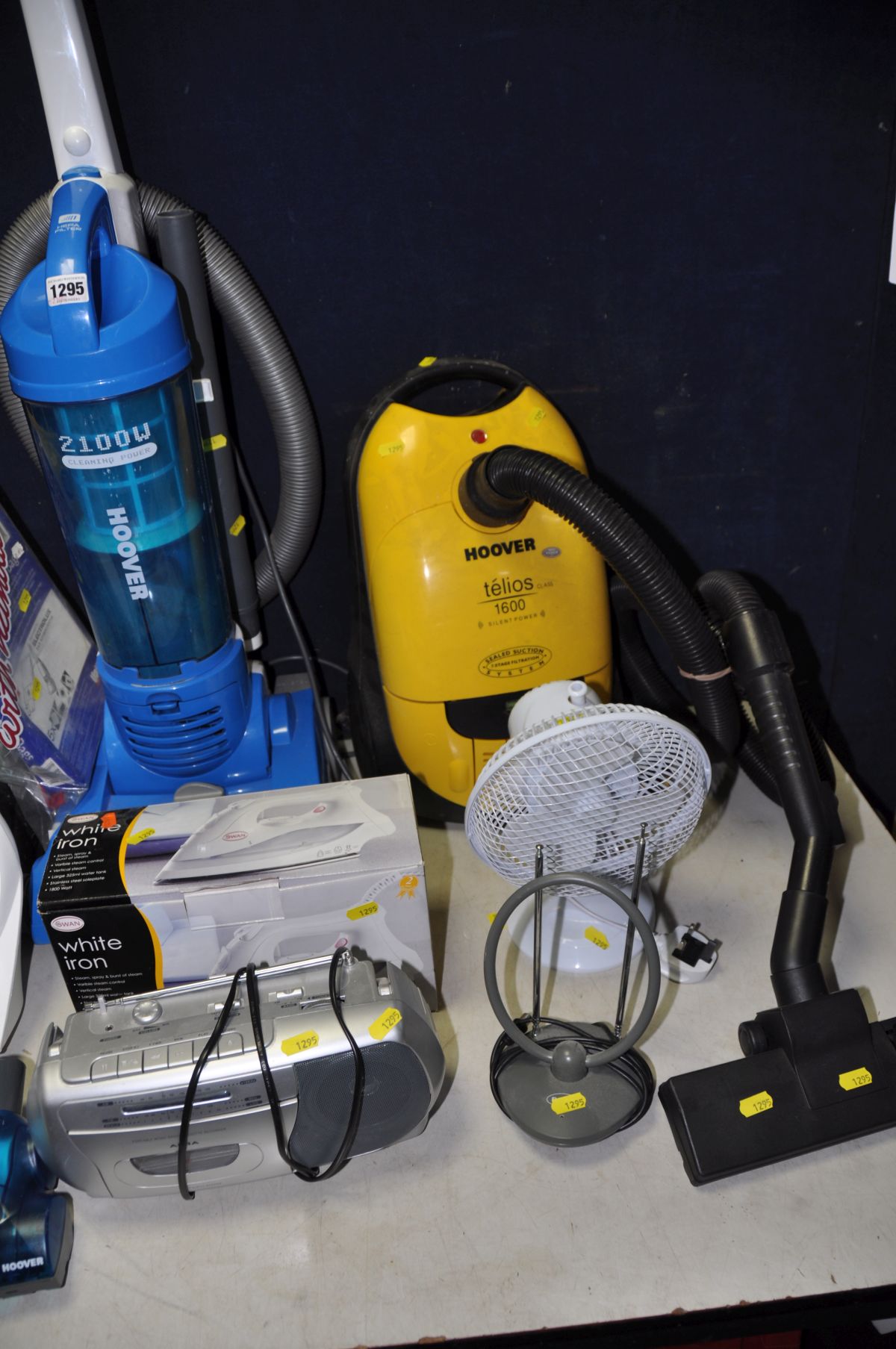 FOUR VACUUM CLEANERS, three fan heaters, kettle, iron and a small radio etc (all PAT pass and - Image 3 of 3