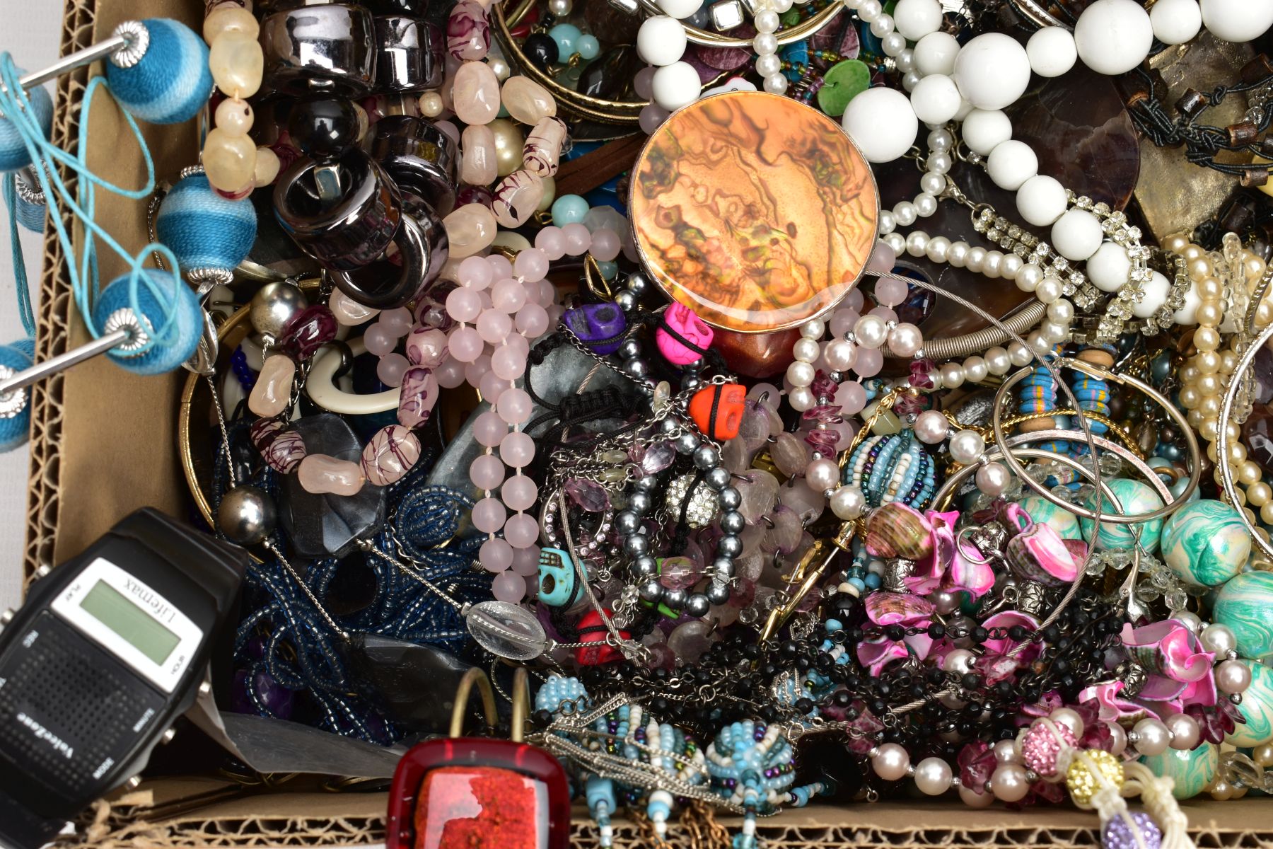 A BOX OF MOSTLY COSTUME JEWELLERY, to include beaded necklaces, bangles, earrings, bracelets, - Image 3 of 3