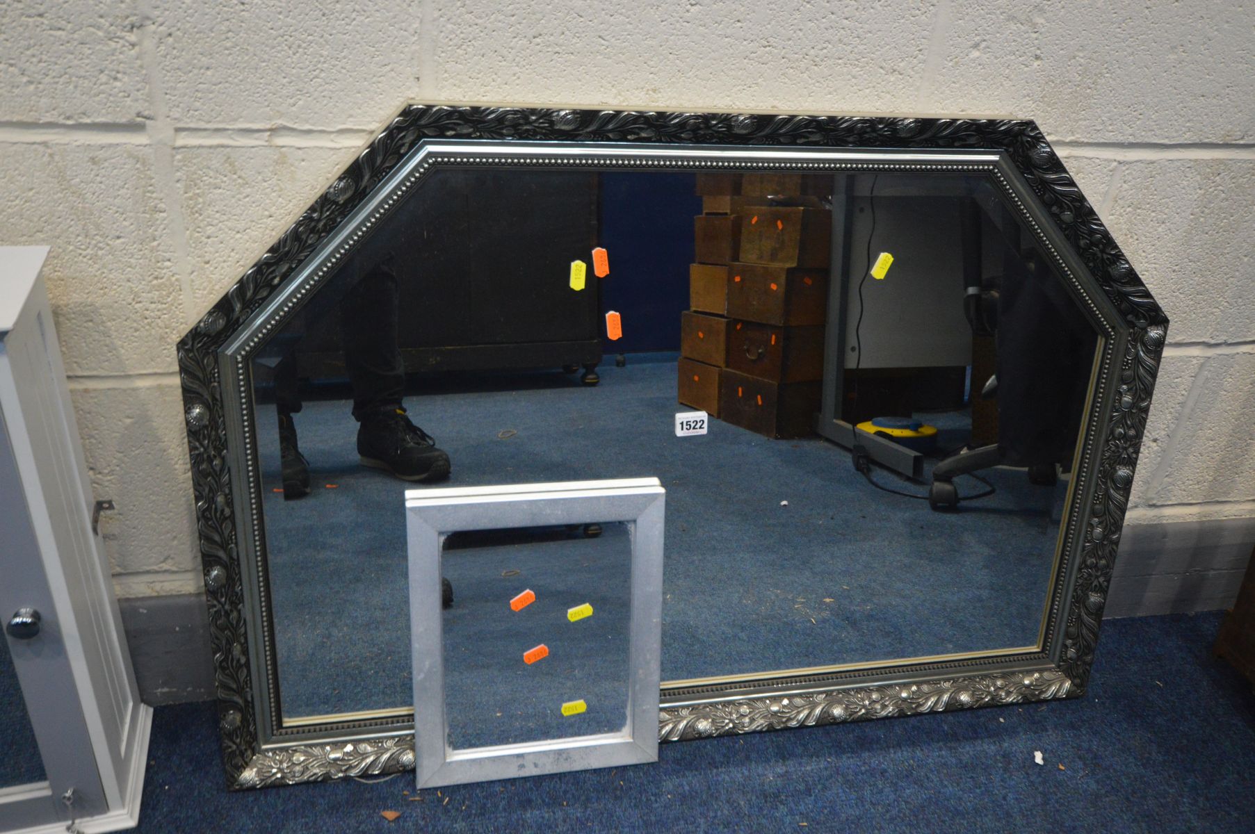 FIVE VARIOUS WALL MIRRORS, to include two silvered overmantel mirrors, bathroom cabinet, etc - Image 2 of 2
