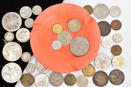 A SMALL PACKET OF COINS TO INCLUDE: A worn Charles 11 Crown Coin 1673,A Morgan dollar coin with
