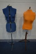 TWO DRESSMAKERS MANNEQUINS, one on a teak tripod stand