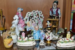 19TH AND 20TH CENTURY DECORATIVE CERAMICS to include two Staffordshire flatback figure groups, two