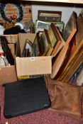 THREE BOXES AND LOOSE PICTURES, TYPEWRITER, WOOLS AND YARNS, AND SUNDRY ITEMS, to include a large