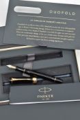 A BOXED 'PARKER, DUOFOLD' FOUNTAIN PEN, new and unused in its original fitted case, the pen of a