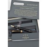 A BOXED 'PARKER, DUOFOLD' FOUNTAIN PEN, new and unused in its original fitted case, the pen of a