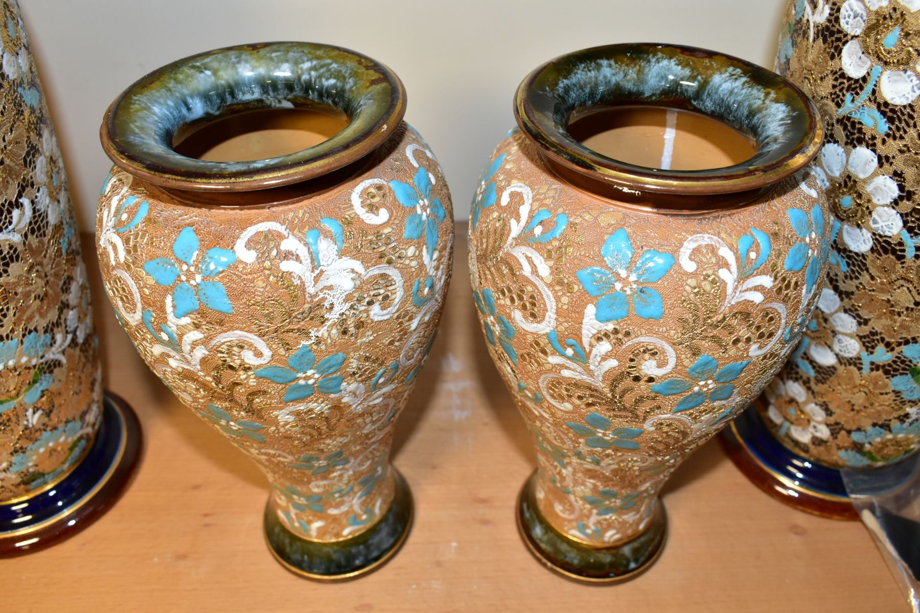 TWO PAIRS OF ROYAL DOULTON SLATERS PATENT BALUSTER VASES, the taller pair with flared rims, one with - Image 4 of 9