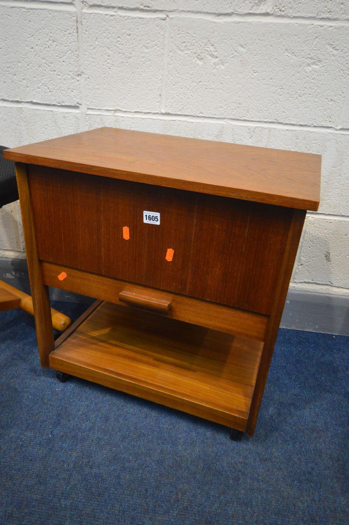 AN ARNOLD TEAK SEWING BOX, along with a kneeling stool, decorative standard lamp, two Edwardian - Image 2 of 3