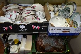 FOUR BOXES OF CERAMICS, GLASSWARE AND SUNDRIES, containing a miscellaneous collection of part