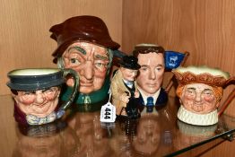 FOUR ROYAL DOULTON CHARACTER JUGS AND A TOBY JUG, comprising 'Uncle Tom Cobbleigh' D6337, a double